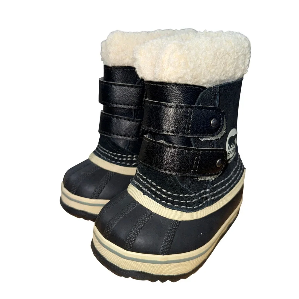 Sorel 1964 Pac Strap Toddler 4 Pre-Owned Snow Boots Black Waterproof Insulated‎